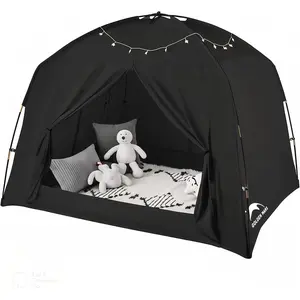 Bed Tents for Kids and Adult, 100% Breathable and 93% Blackout Toddler Toddler Dream Paly Tent, 3 Doors Privacy Sleeping for or Twin Full Queen Sizes Bed (Black, Full-Size)