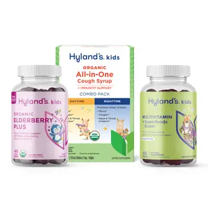 Hyland's All Season Wellness Support: Multivitamin + Superfoods Gummies, Elderberry Immunity Gummies and Multi-care Cough Syrup