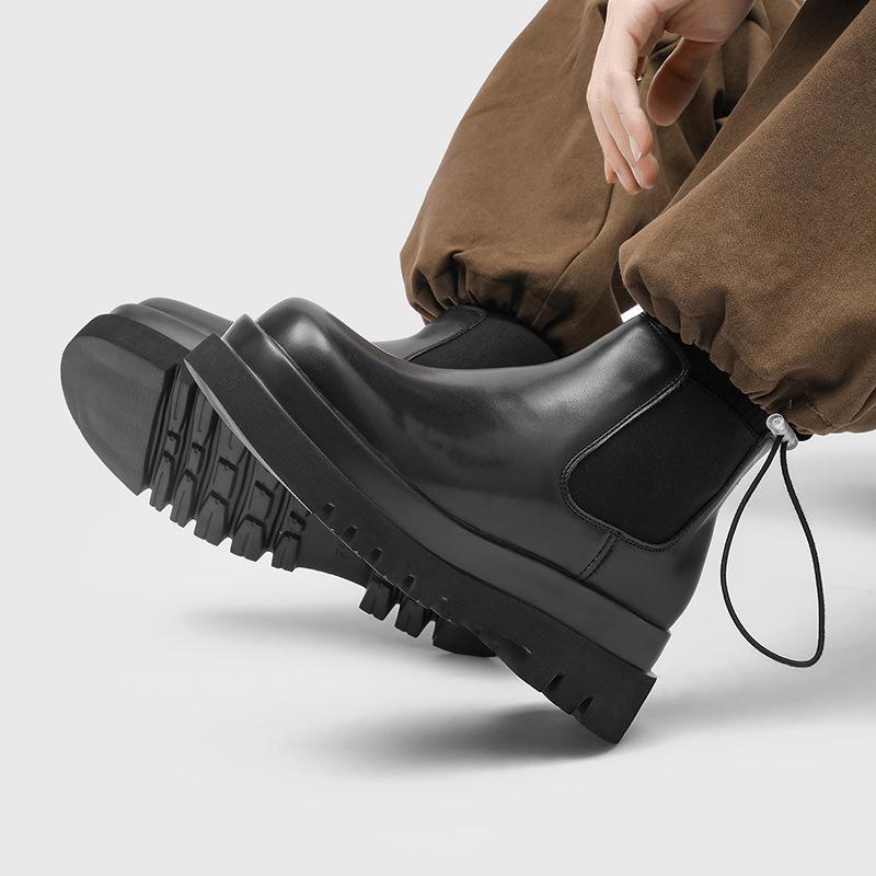 Men's Platform Chelsea Boots Black Height Increase Cleanfit Casual Business