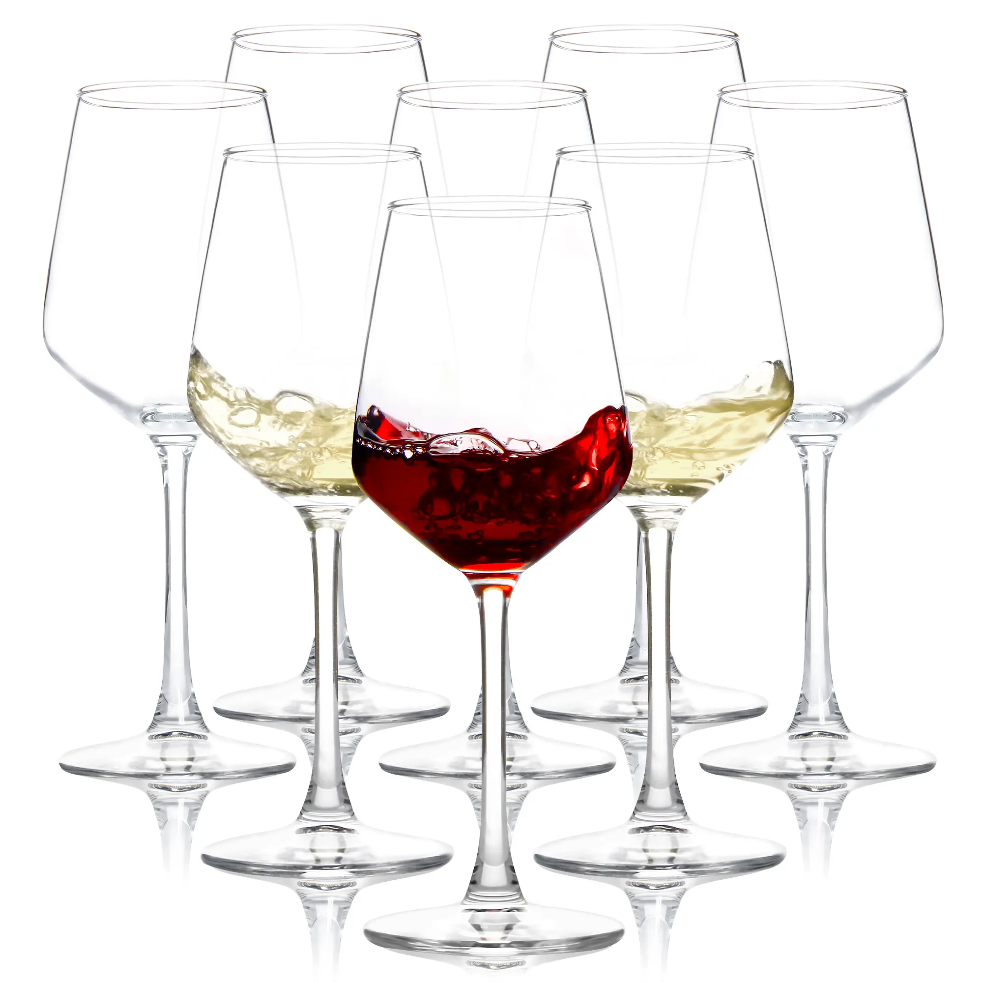 Long Stem Wine Glasses Set of 8, 12oz Clear Red/White for Party, Wedding and Home Drinkware