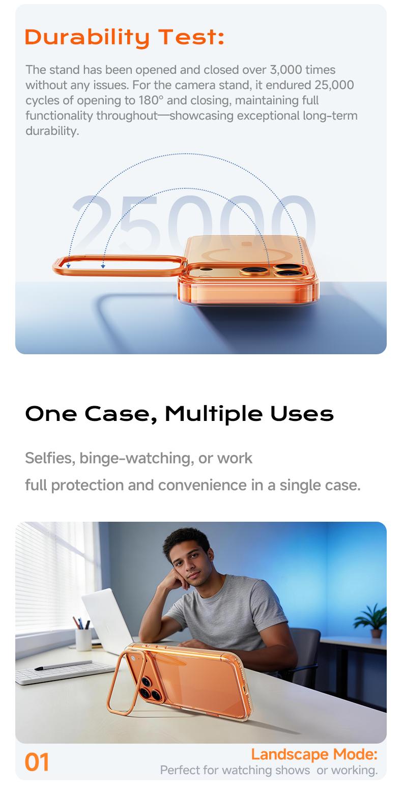 MAGICJOHN iPhone 17/17 Air/16/15 Pro Max Kickstand Case – Multi-Angle Adjustable Lens Stand with Raised Camera Protection