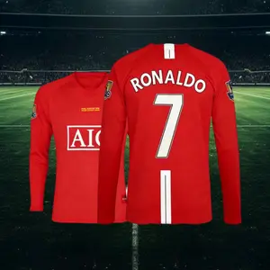 07 08 Long Sleeve 7# Ronaldo Home Soccer Jersey Red Fans Version