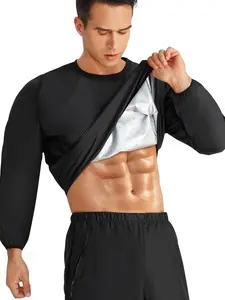 Men's Sauna Long Sleeve Shirt, Silver Color Heat Control Fabric, Fitted Design, Elastic Cuff, All Seasons Wear, Sporty Style, Athletic Apparel, Sauna Sportswear