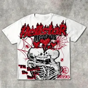 HSTAR Red Spider Y2K Punk Goth Graphic Tee - 100% Cotton, Soft & Breathable Crewneck T-Shirt for Men & Women - Edgy Skeleton & Flame Design, Perfect for Summer Streetwear, Casual Sports & Holiday Gifts