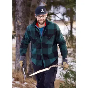 Men's Warm Sherpa Lined Plaid Shirt Jacket with Fleece Fabric Button Front Two Pockets Ideal for Layering or as a Light Jacket - Menswear