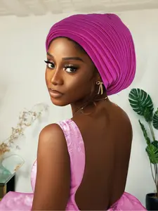Women's Plain Simple Pleated Multi-Layer Headscarf Cap, Gele Home Daily Use Ladies Scarf Hat, 1pc Casual Fashion Accessory Turban Head Wrap, Turban Hijab