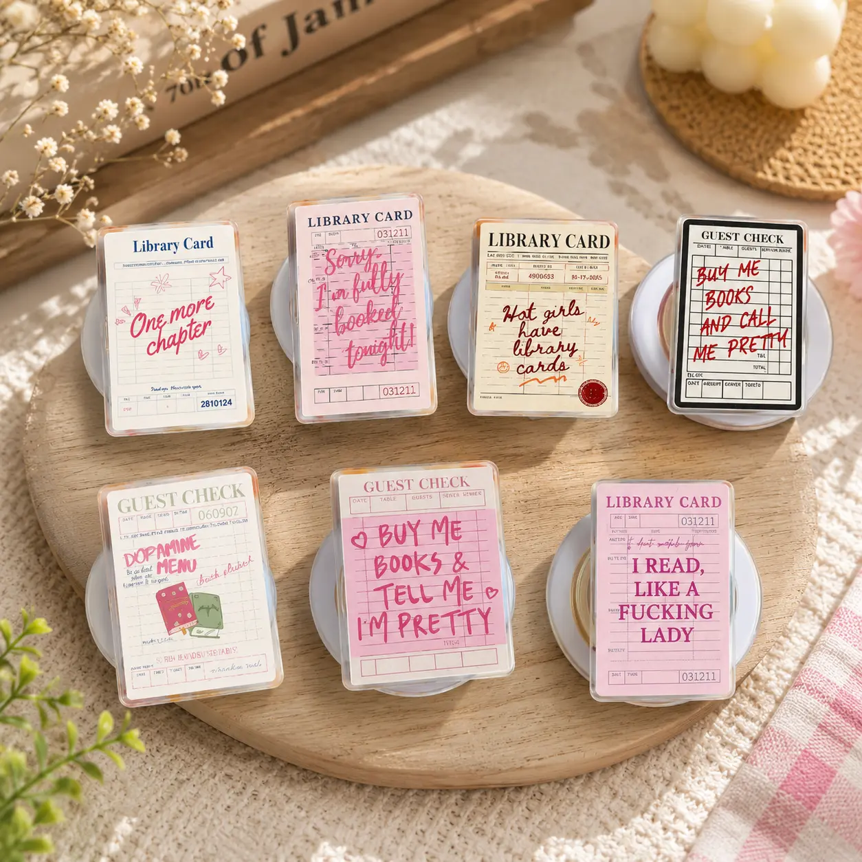 Book Lover Library Card Magnetic Phone Grip Stand, MagSafe Kindle Grip, Reading Accessory, Bibliophile Reader Gift Acrylic Android