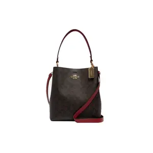 COACH Town 26 Classic Monogram Canvas and Leather Bucket Bag for Women, Medium Size