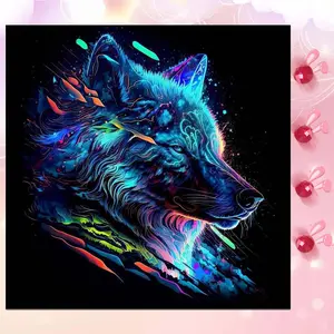 5D DIY Full Drill Round Diamond Painting - Diamond Art Kit, Colorful Wolf Face Mosaic, Canvas DIY Decor, Home Wall Decoration, Suitable for Halloween, Christmas, Birthday, and Anniversary Gifts