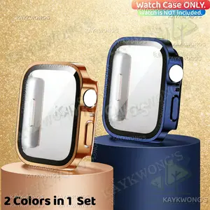 KAYKWONG'S 2 Counts Hard PC Case with Tempered Glass Screen Protector, Ultra-thin Scratch Resistant Cover for iWatch Series 49mm 46mm 45mm 44mm 42mm 41mm 40mm 38mm