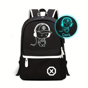 Glow-in-the-Dark Men's Backpack - Stylish & Lightweight, Large Capacity Oxford Fabric Daypack with USB Charging Port for Daily Commute, Campus, Cartoon, High School Anti-Theft Crossbody Shoulder Bag Canvas Messenger casual sport secure stor fashionable