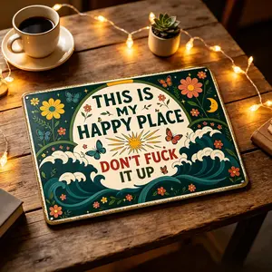 Aluminium Decorative Gender-Neutral Home Sign, 12x8 in "This Is My Happy Place Don't F*ck It Up" Mountable Plaque for Home, Bar - Durable Metal Wall Art for Easy Mounting, Decorative Home Signs, Gender-Neutral Home Signs