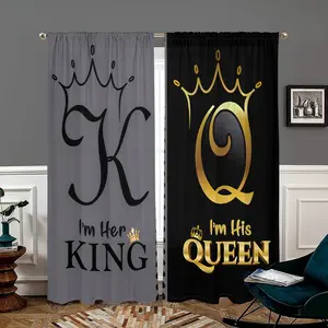 Crown Pattern Curtain, 2 Counts/set King & Queen Pattern Curtain, Window Treatment, Semi Blackout Door Curtain, Home Decoration Curtain for Home Living Room Bedroom Decor
