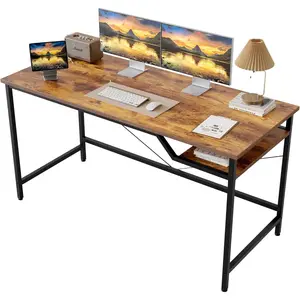 Computer Desk 48 X 24 inch, Gaming Desk for Small Spaces, Modern Simple Style Table for Home Office, Study Student Writing Table (Shelf, Rustic Brown, 48 inch)