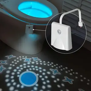 Motion Sensor USB Rechargeable Projection Toilet Light RGB Atmosphere Lamp, 7 Color Changing LED, Easy Install, Perfect for Home Party Gifts