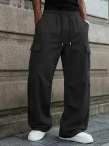 Men’s American-style cargo pants with multiple pockets, a loose straight-leg cut, and a drawstring waist design breathable and wear-resistant, suitable for outdoor work and street-style outfits; practical and versatile year-round., Trouser, Menswear, Mid