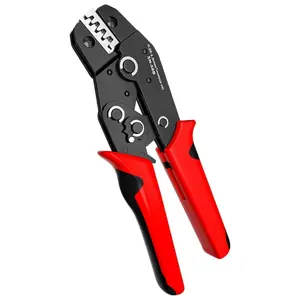 Wire Crimping Tool with Ratchet,Ratcheting Wire Crimper Tool for Open Barrel Terminal Connectors,Electrical Crimping Pliers Tools with One-Cycle Chrome-Moly Jaw for 23-16 AWG(Red)