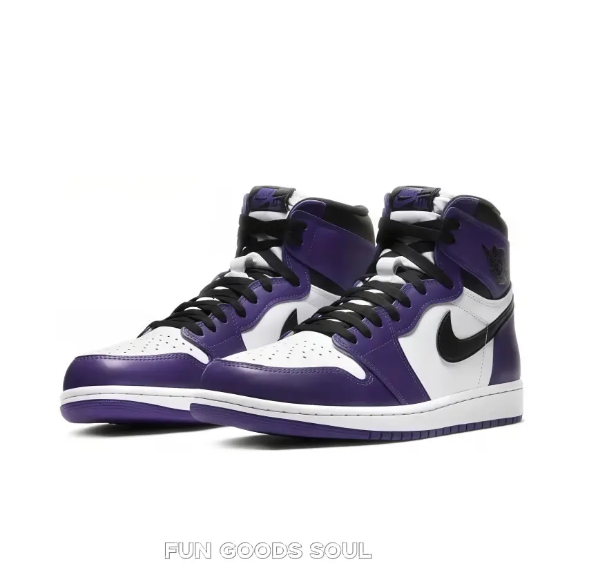 White Purple Black Tumbled Leather High-Top Retro Basketball Shoe | White Purple Toe Colorway Streetwear Sneaker