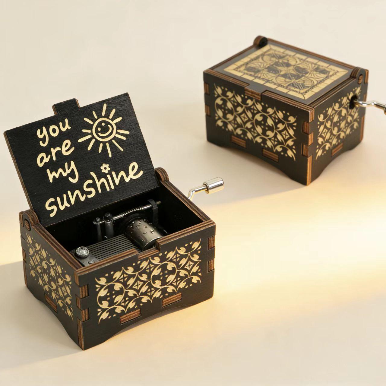 Hand-Crank Wooden Music Box: Plays “You Are My Sunshine” | Vintage Gift for Couples, Lovers, Kids, Grandchildren, Creates Family Bonding Moments