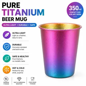 Titanium Water Cup 350ML/12oz, Stackable Premium Metal Drinking Cup, Reusable Beer Juice Cup, Ideal for Home Parties Camping Outdoor