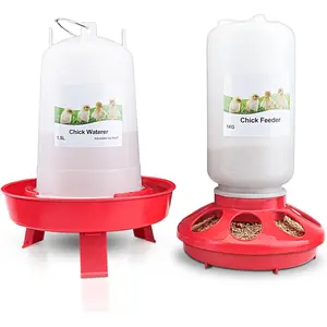 Chick Feeder and Waterer Kit, 2.2LBS Feeder and 0.4Gal Waterer with 3 Adjustable Heights for Baby Chicken Duck Brooder chicken water feeder port poultry feeder