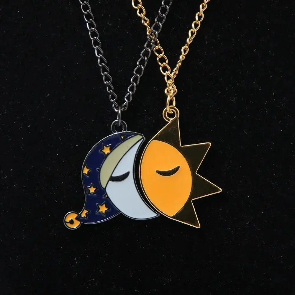 2Pcs/Set Sun Moon Friendship Lovers Necklace Enamel Fnaf Jewelry Fnaf Costume Gifts for Men Women Girls and Fans Kids Girls Boys