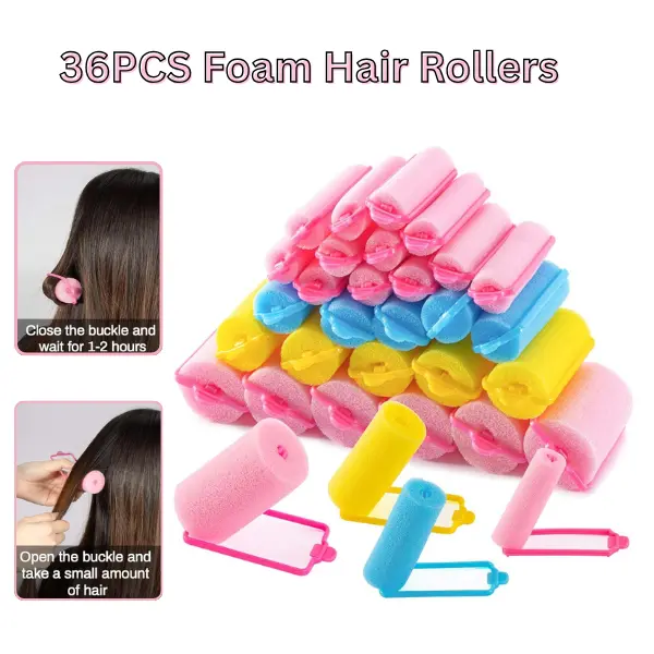 36PCS Foam Rollers - Heatless Haircare Curling Styling Tool, Mixed-Size Sponge Curl Products for Women