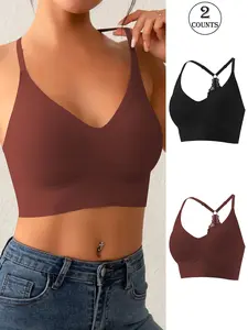 Women's Solid Color Lace Backless Bralette, Casual Comfortable Breathable Wireless Bra for Daily Wear, Women's Lingerie for All Seasons
