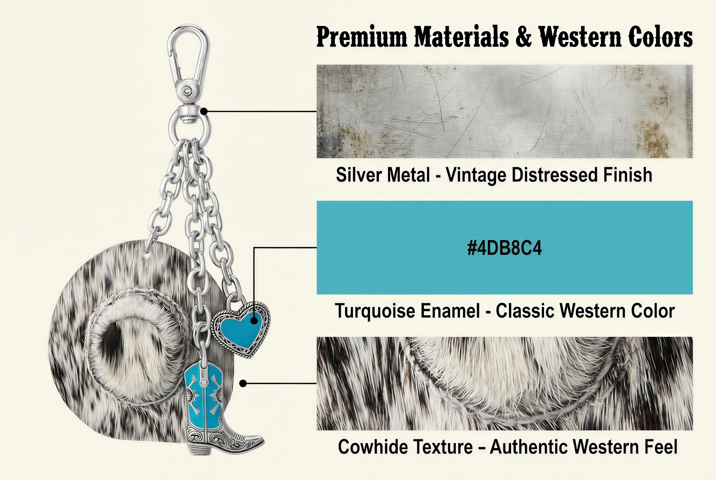 Wrangler Western Cowboy Hat Cowhide Bag Charms - Hat&Horse