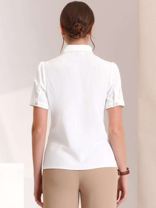 INSPIRE CHIC Contrast Trim Puff Short Sleeve Button Down Shirt Blouse