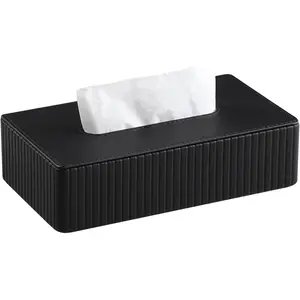PU Leather Short Tissue Box Cover Rectangle, Small Tissue Box Holder with Magnetic Closure, Decorative Rectangular Tissue Holder for Bathroom Car Office (Black)
