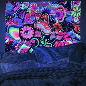 Hippy Mushroom Eye Pattern Tapestry, 1 Piece Wall Hanging Fluorescent Tapestry, Wall Decor for Home Living Room Bedroom Dormitory