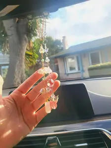 Lily of the valley with rose quartz Car Rear View Mirror Accessories, Car Hanger, Car Charm, Sun Catcher, Room Decor