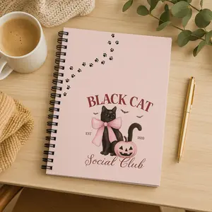 Black Cat Spiral Notebook, Cute Halloween Journal, Halloween Notebook, Black Cat Club, Cat Lovers Journal, Spooky Stationery, Cat Gifts for Her, Paw Prints, Fall Journaling, Spooky Season, Fall Gifts, Witchy Vibes, Cat Notebook