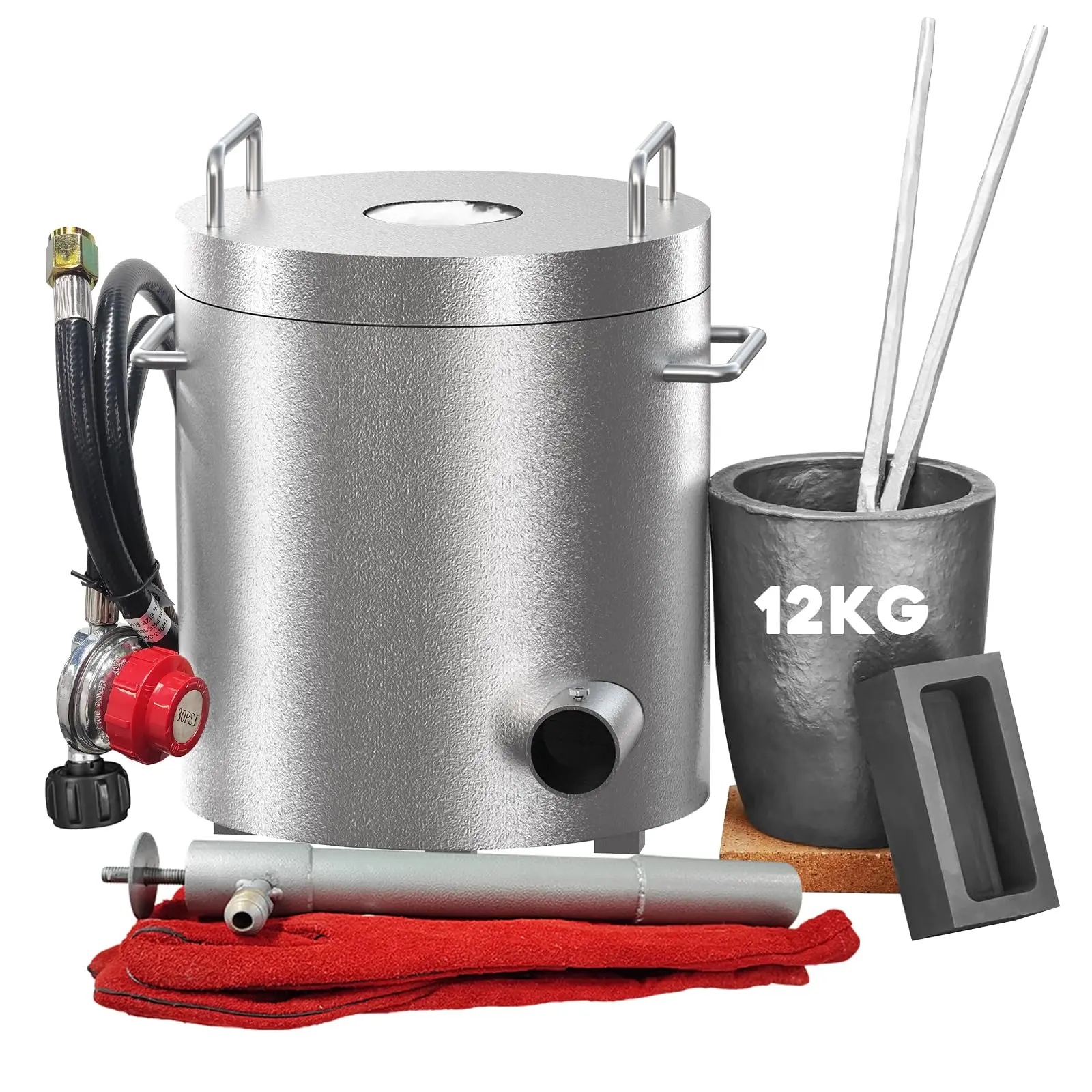 26Lbs/12KG Propane Melting Furnace Kit, 2370°F Large Capacity Metal Foundry Furnace with Crucible and Tong, Melting Copper, Silver, Aluminum and Gold for Beginner