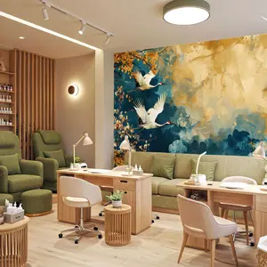 Luxury Crane Birds Wall Mural – Elegant Oriental Style Wallpaper for Spa, Wellness Lounge, Zen Room, Hotel Lobby, or Meditation Space