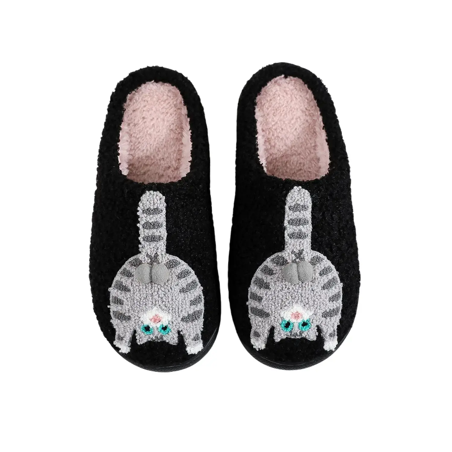 Women's Cat Cotton Slippers Fun & Comfortable Plush Footwear for Men & Women Autumn Winter Indoor Use Cozy Stylish - Girl Black