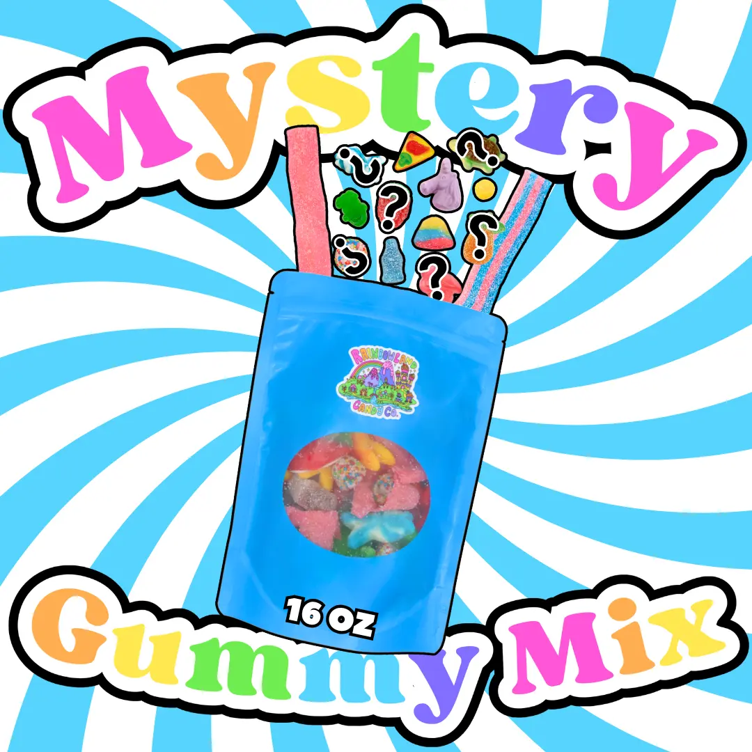 Mystery Gummy Mix (16 oz) - 8 Different Gummy Candies - Random Assortment of Gummies - Pick and Mix - BonBon - Sour, Sweet, Fruity, Chewy, Colorful - Unique Gummy Mix