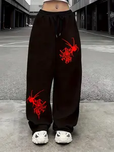Red Spider Web Graphic Baggy Sweatpants - Y2K Dark Streetwear Wide-Leg Pants