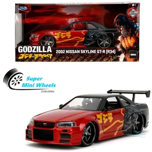 Jada 1:24 2002 Nissan Skyline GT-R R34 Godzilla – Metallic Red and Dark Grey – Godzilla vs Destoroyah