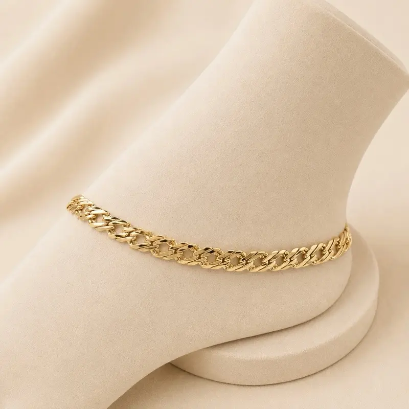 Chinese Woven Anklet 14k Gold Plated 8 mm Thick 10 inches  Long with Traditional Design