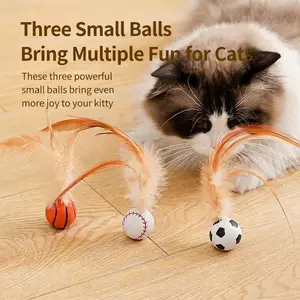 3-Pack Cat Bounce Balls with Feathers - Interactive Self-Playing Soccer, Basketball & Baseball Toys | Super High Bounce, Unpredictable Jumps, Stimulates Hunting Instincts