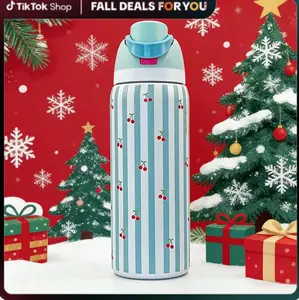32oz cherry patterned  stainless steel insulated cup - with flip cover insulation and leak proof travel cup, perfect for home, gift giving, office, beverage, suitable for adults and children as well as adults and children Tumbler Drinkware