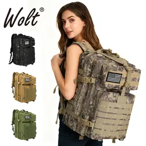 Wolt Women's Durable Molle Tactical Assault Backpack - 45L Stylish EDC Bag with Waterproof Fabric, Laptop Sleeve, Organizational Pocket, Organizer for Work, Travel (Black), Durable Molle Backpack summervibes