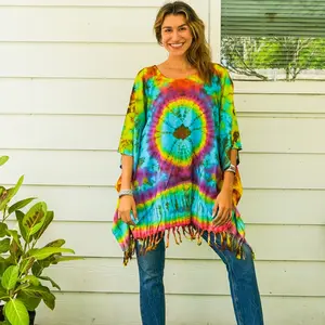 Tie Dye Hippie Kaftan Tunic Blouse Top