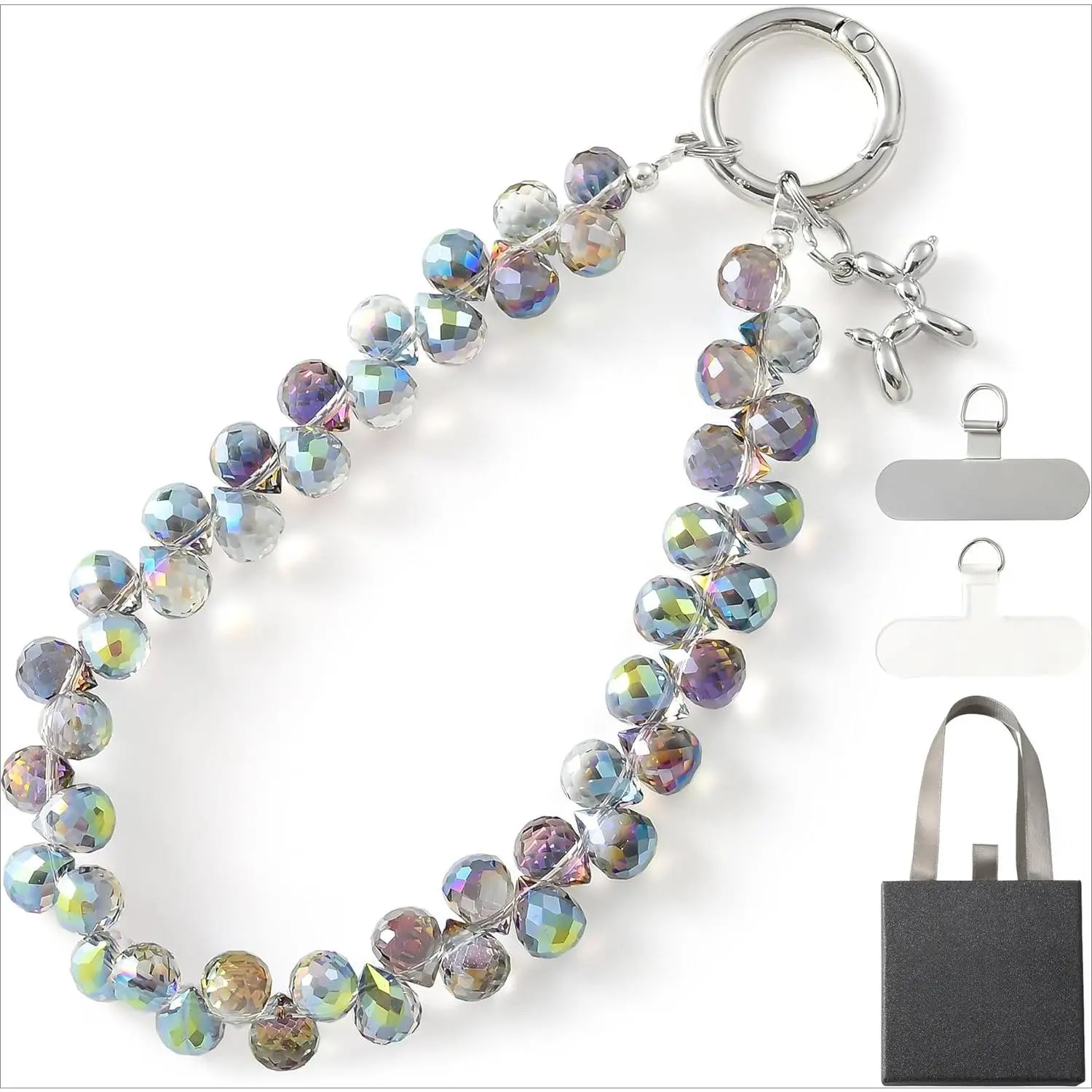 F-PCS07A D-Dark Purple Crystal Beaded Wrist Loop - Female Daily Life Mobile Phone Charm Chain, Keychain, Hands-Free Wristlet Bracelet with Tether Tab | Phone Accessories, None