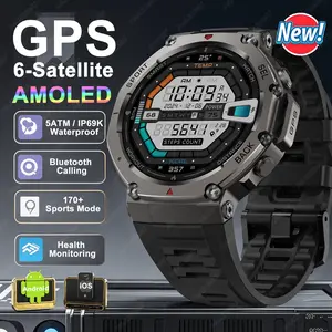 2025 NEW GPS Smart Watch Men 5ATM Waterproof BT Call Compass Altimeter Barometric 1.43'' AMOLED SmartWatch For AMAZFIT T-Rex 3 Bluetooth Metal 6 in 1 smartwatch kit