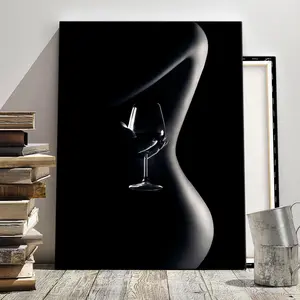 Women & Wine Glass Pattern Canvas Painting Framed, Wood Wall Art, 1 Count Modern Aesthetic Art Wall Decor, Wall Art for Home Living Room Office Gallery Decor