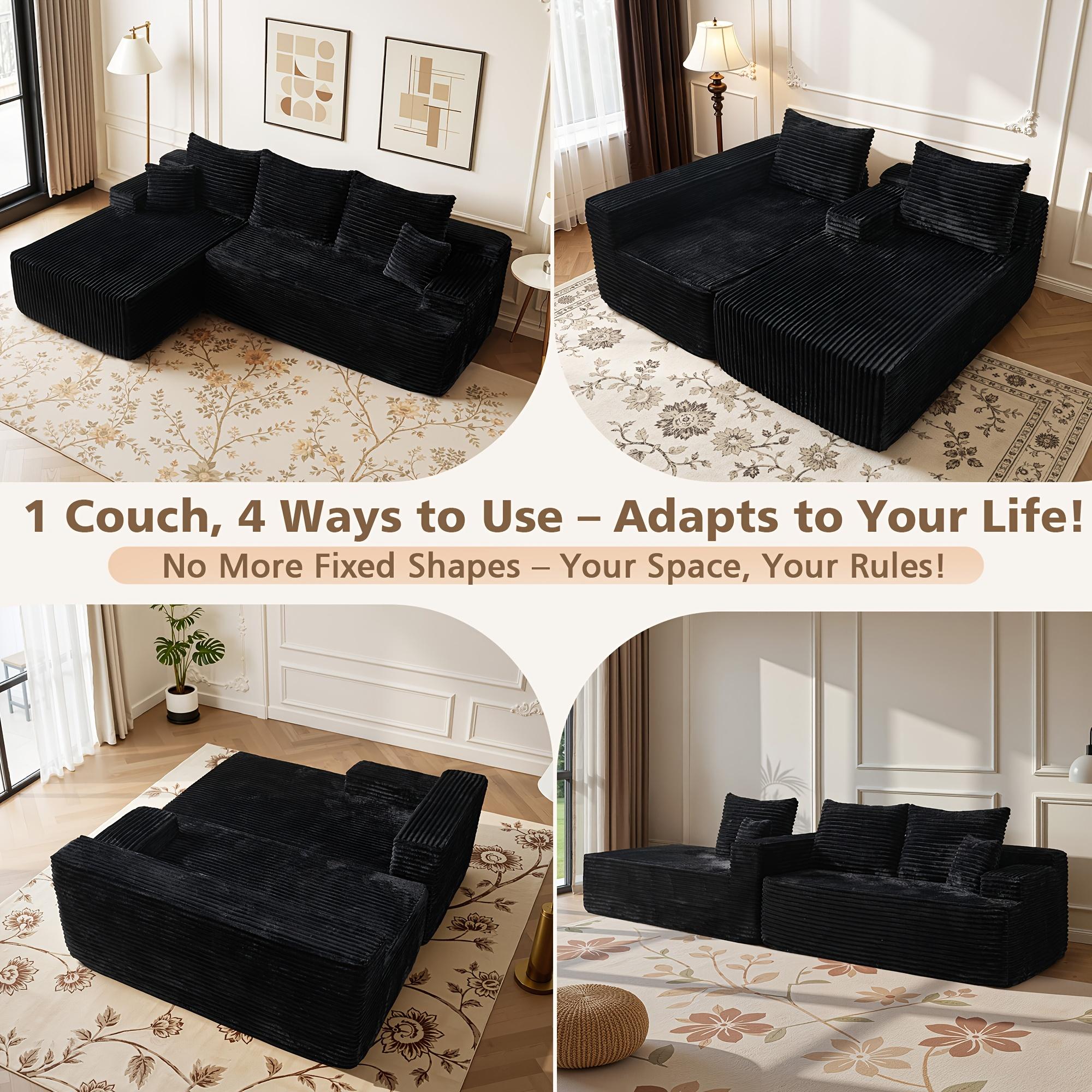 Extra-large Living Room Sectional Sofa, L-shaped Couches Set-(Chaise Lounge + Armchair), Frameless Modular Sofa with Plush Fabric And Foam Filling, Comes with 3 Backrests And 2 Small Cushions, some Color Options, No Asembly Required cloud couches