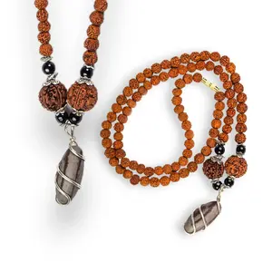 Sacred Rudraksha Mala with Narmadeshwar Shivling Pendant | 5 Mukhi Beads Necklace for Yoga & Meditation | Elevate Spirit & Style